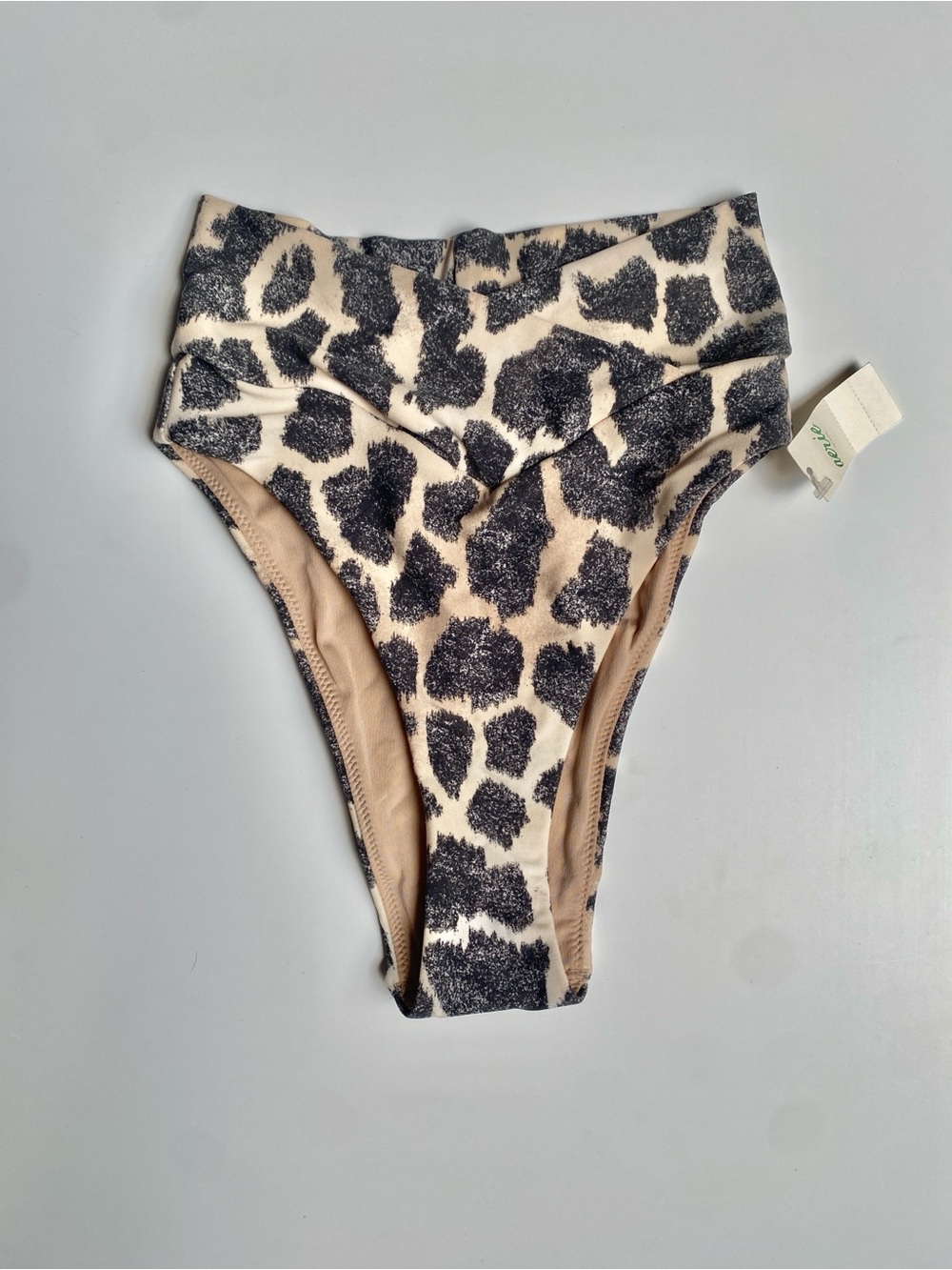 High Waist Leopard Print Bikini Bottoms - Black & Cream XXS